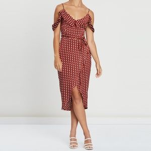 Rust Spot Print Satin Frill Midi Tea Dress